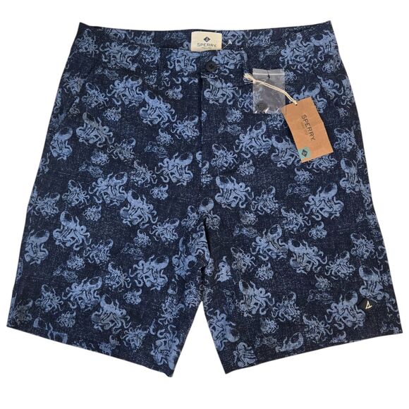 Sperry Water Shorts Size 30 – Octopus Print Swim Trunks – Navy Blue NWT - Picture 1 of 16